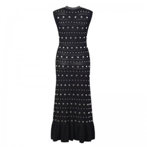 여름 달러 칼라 민소매 어깨 주름, 금속 니트 드레스